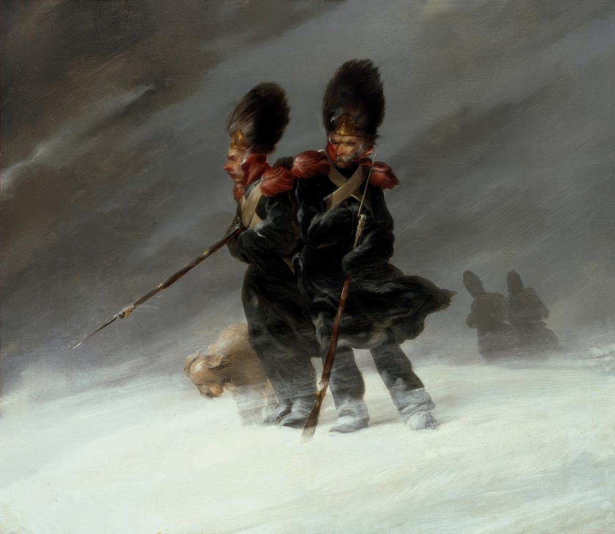 Grenadiers in de sneeuw door Louis Ferdinand von Rayski