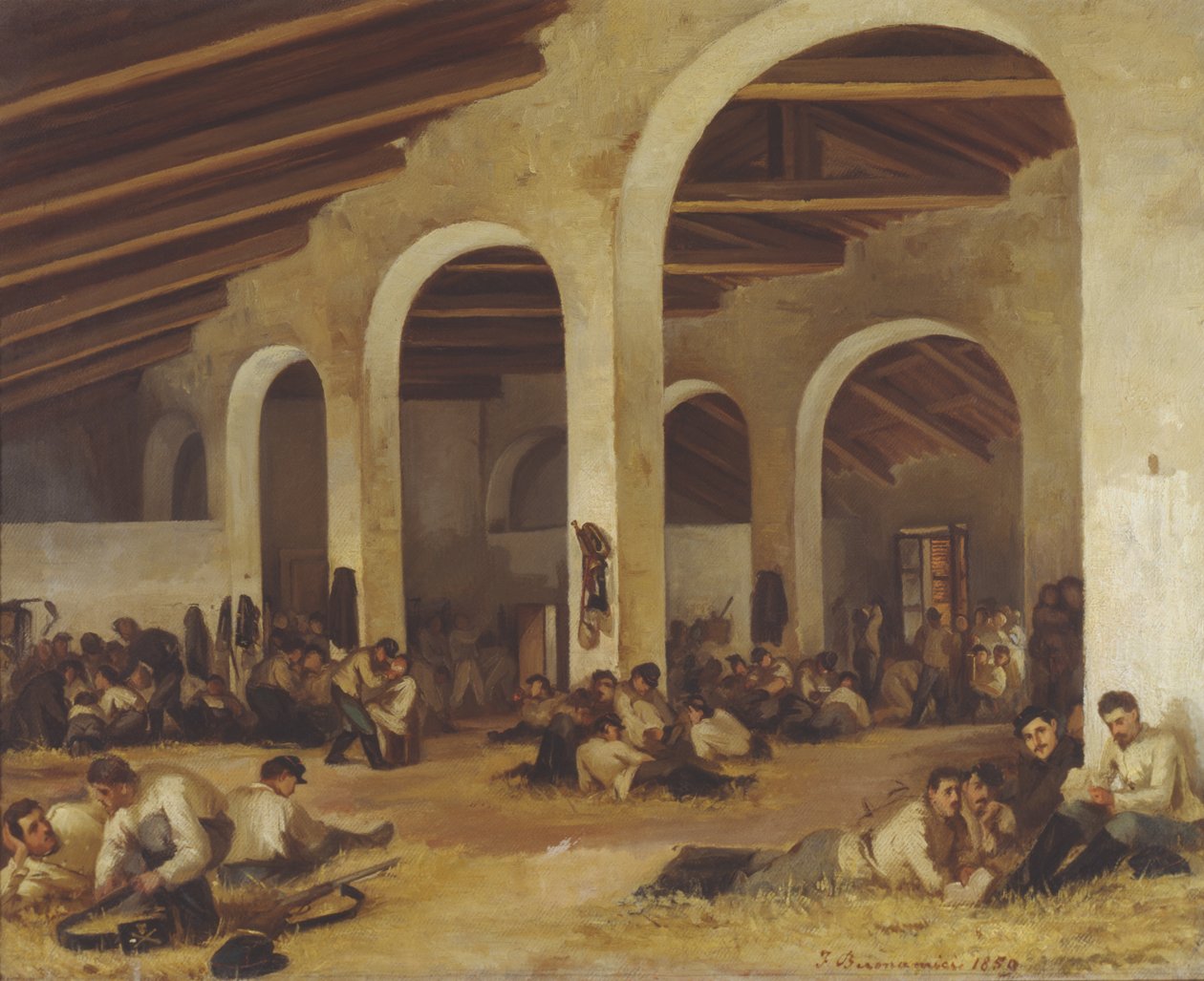 Een kazerne in Modena, 1859 door Ferdinando Buonamici