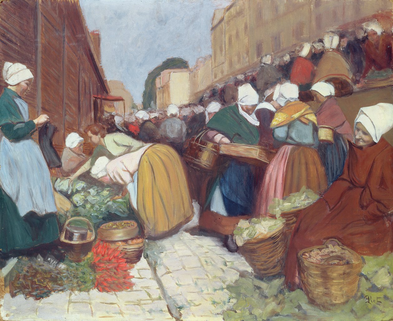 Markt in Brest, ca. 1899 door Fernand Piet