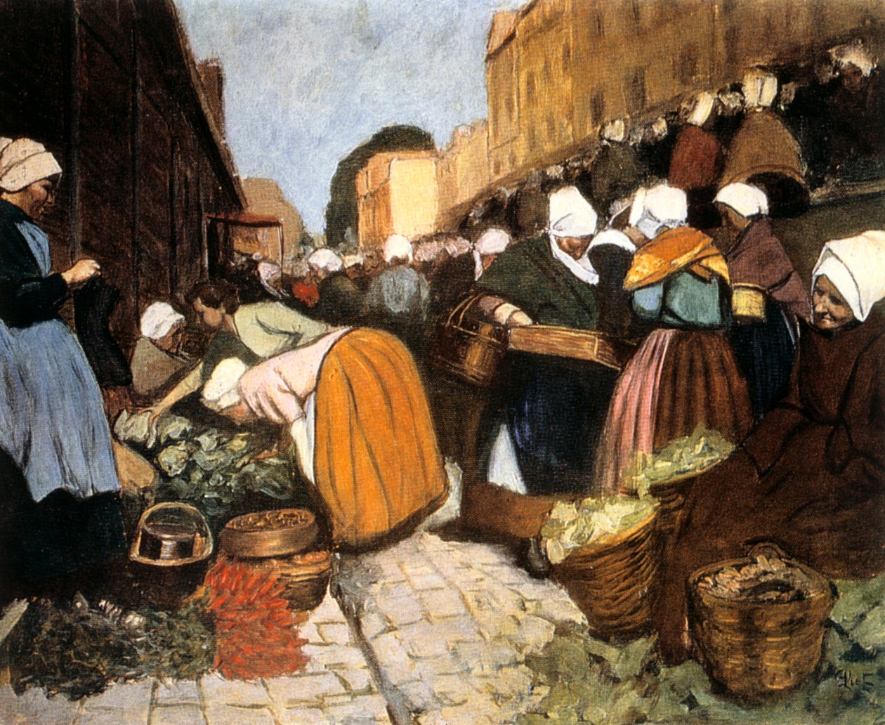 Markt in Brest, 1899 door Fernand Piet