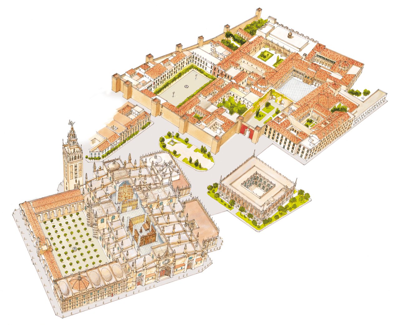 Kathedraal, Reales Alcazares, Archivo de Indias. Sevilla, Spanje door Fernando Aznar Cenamor