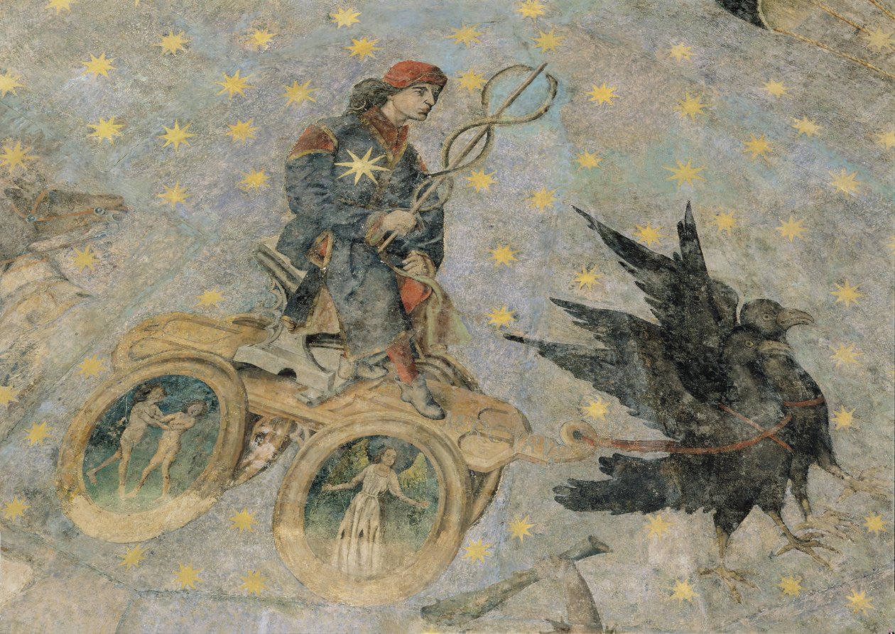 De wagen van Mercurius, detail van het gewelf van de 