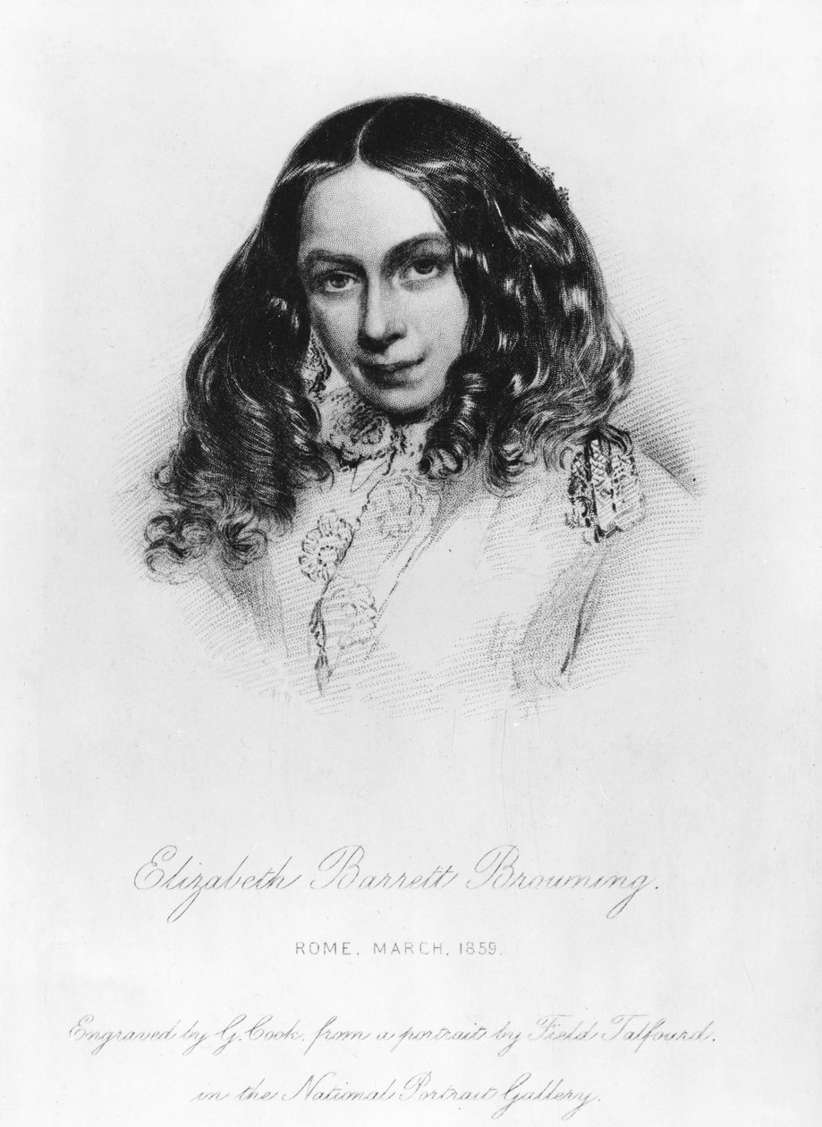 Portret van Elizabeth Barrett Browning in 1859, gegraveerd door G. Cook door Field Talfourd