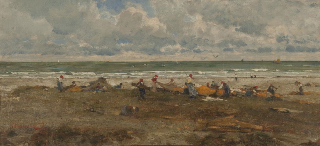 Vissers op het strand door Filippo Carcano