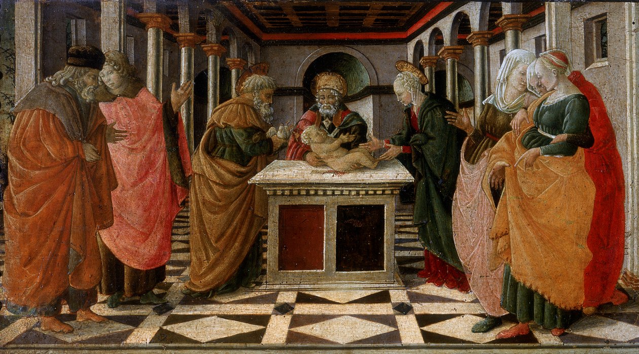 De Presentatie in de Tempel, predella, detail, ca. 1470 door G. da and Filippi, C. Carpi