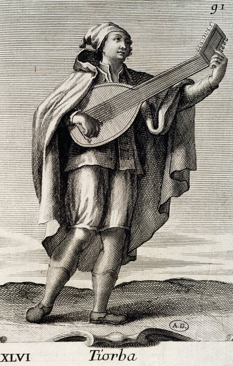 Man die de theorbo speelt door Filippo Bonanni