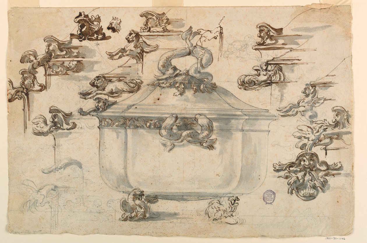 Tekening, Ontwerpen voor zilveren terrine, 1769 door Filippo Marchionni
