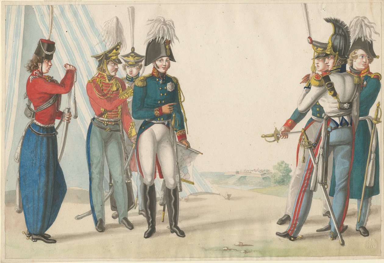 Tsaar Alexander I en Russische officieren, 1815 door Finert