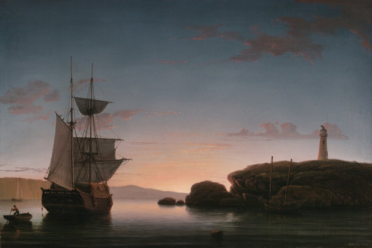 Vuurtoren bij Camden, Maine door Fitz Henry Lane