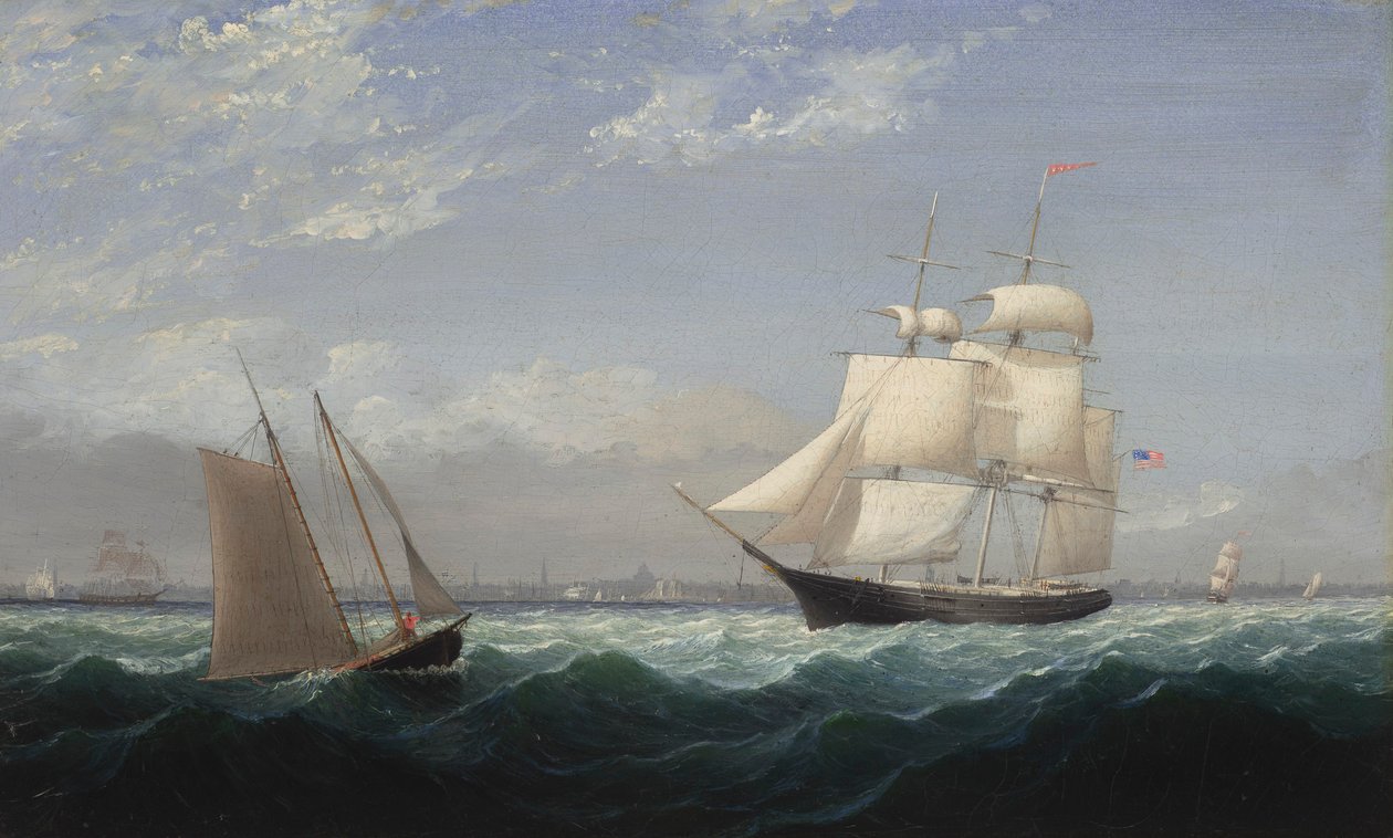Schepen in de haven van Boston door Fitz Henry Lane