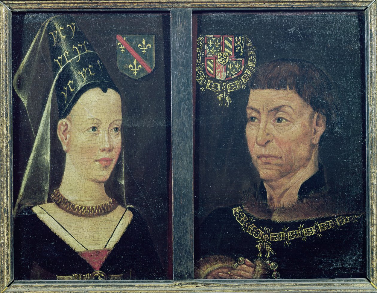 Dubbelportret van Karel de Stoute en zijn vrouw, Isabelle de Bourbon door Flemish School