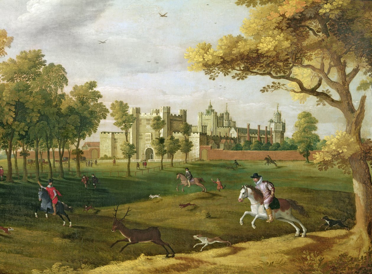 Nonsuch Palace in de tijd van Koning James I, begin 17e eeuw (detail) door Flemish School