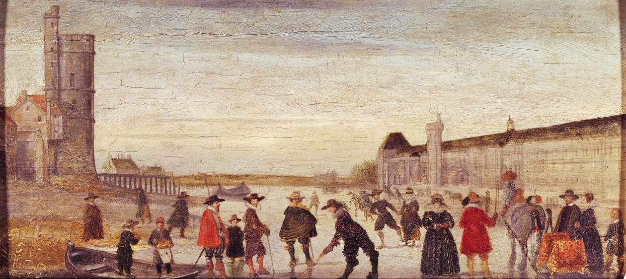 Schaatsers op de Seine in 1608 door Flemish School