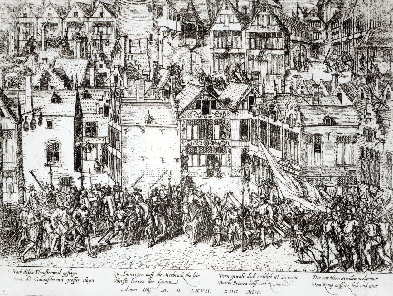 De Prins van Oranje (1533-84) kalmeert de Calvinisten, 14 maart 1567 door Flemish School