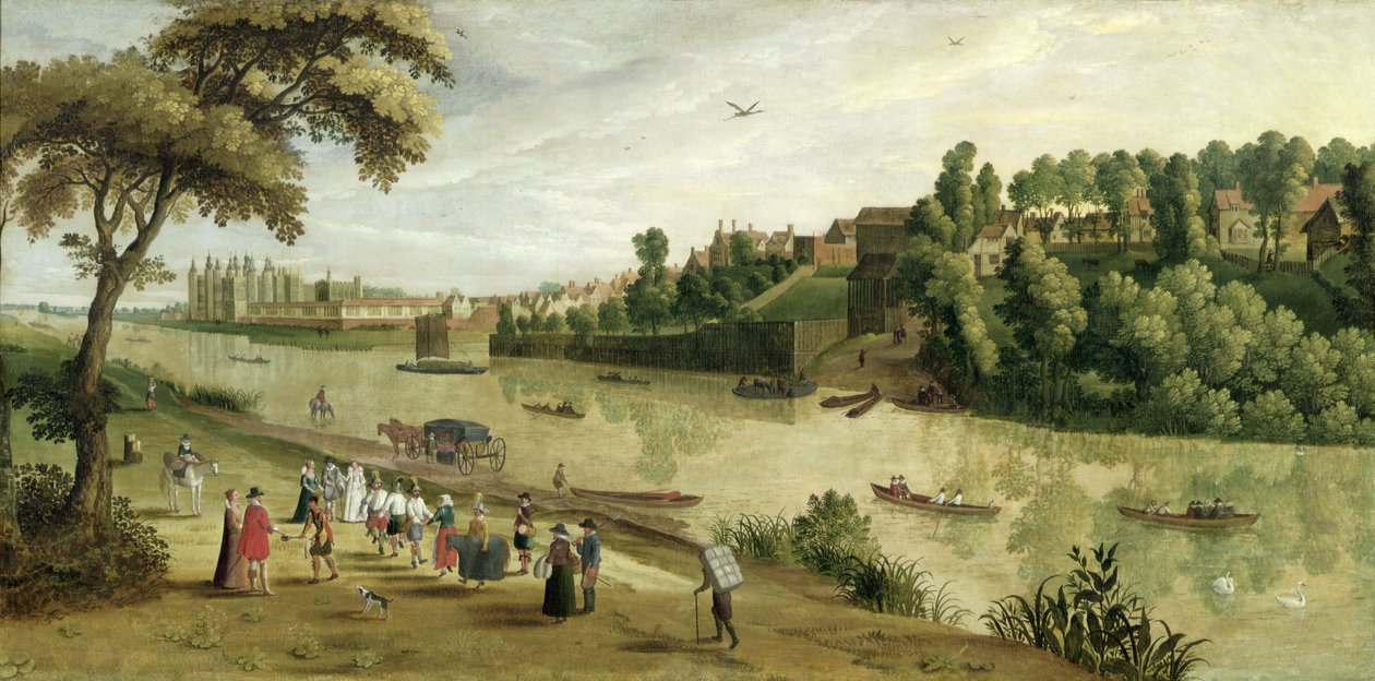 De Theems bij Richmond, met het Oude Koninklijke Paleis, c.1620 door Flemish School