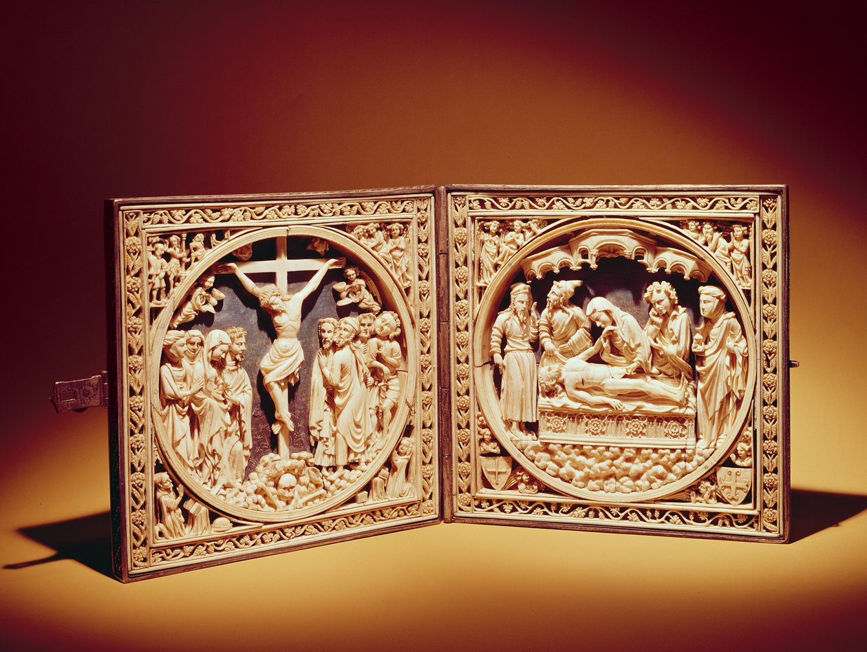 Kruisiging en Graflegging, ca. 1400 door Flemish School