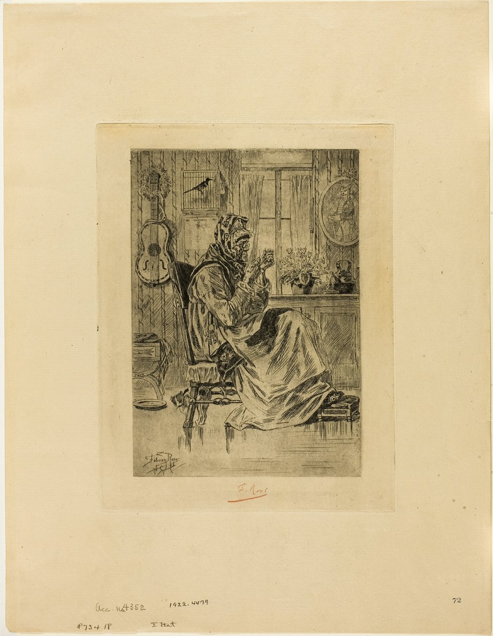 Oude Vrouw met een Naald door Félicien Rops