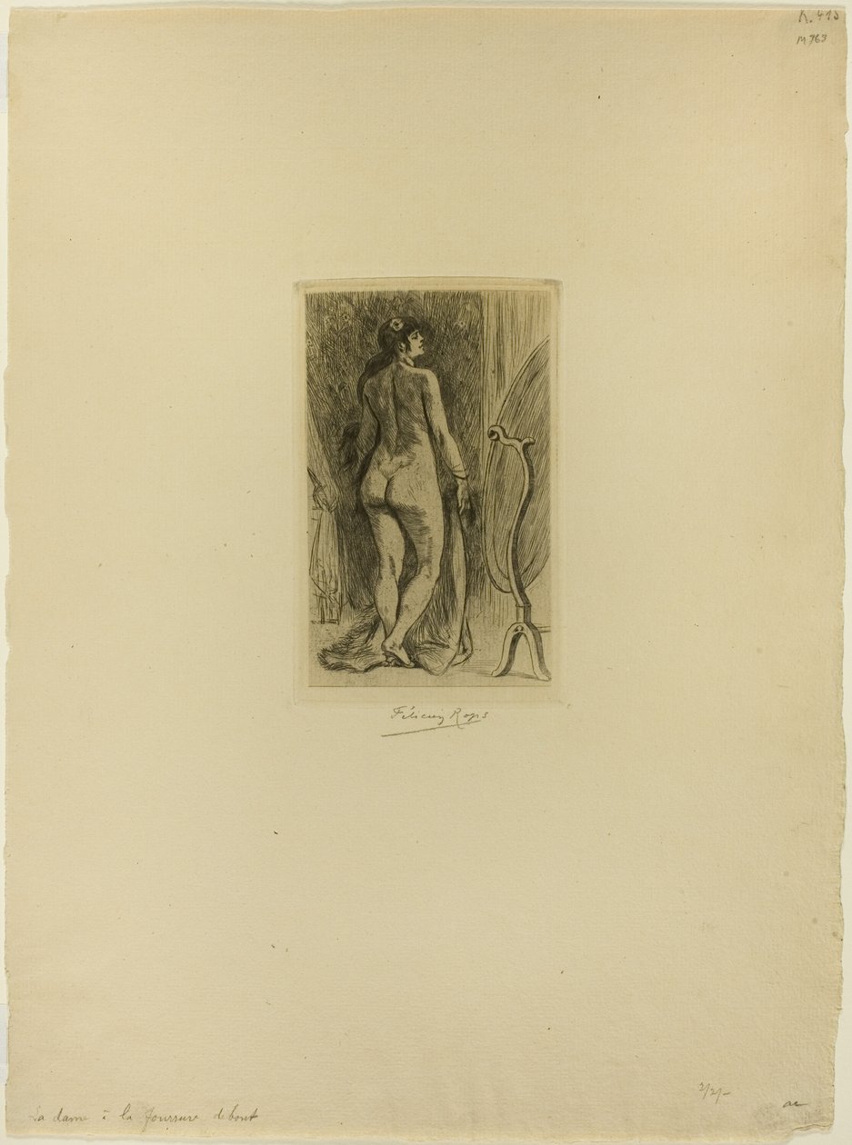 Staande vrouw met bont door Félicien Rops