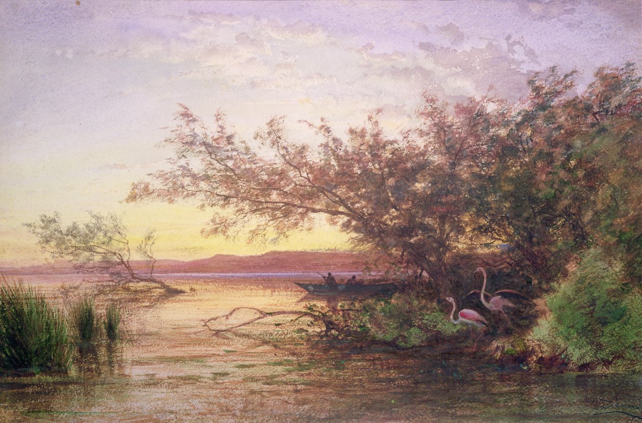Zonsondergang, Camargue door Félix Ziem