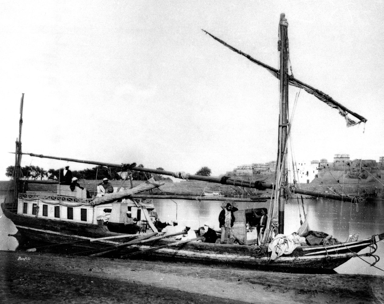 Boot op de Nijl, Egypte door Félix Bonfils