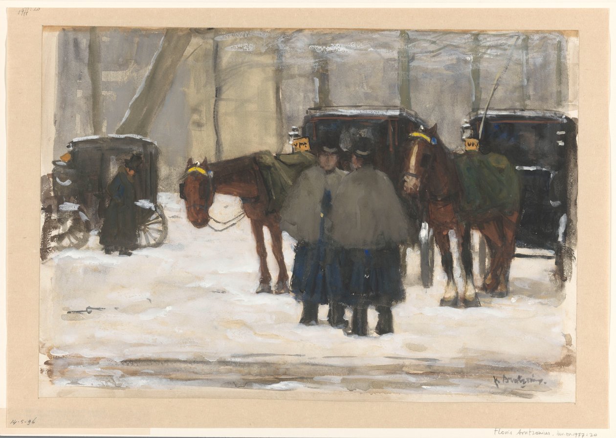 Koetsen en koetsiers in de sneeuw door Floris Arntzenius