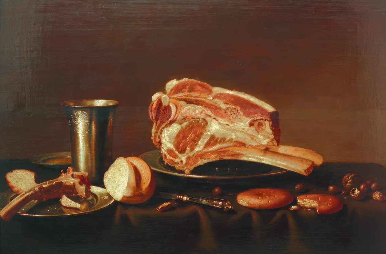 Stilleven met kotelet door Floris Gerritsz. Schooten