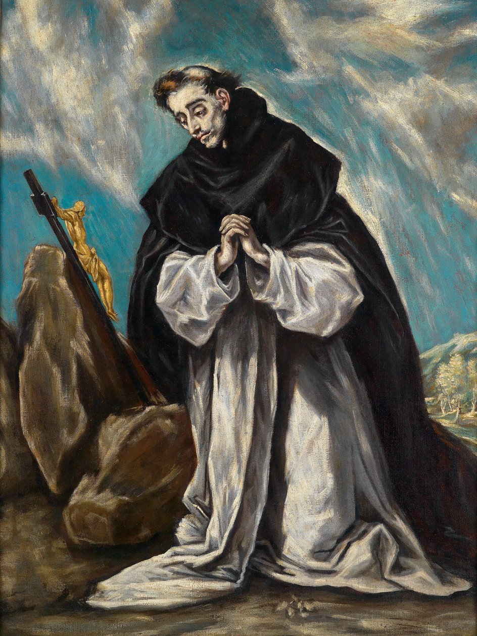 De heilige Dominicus in gebed door Follower of El Greco
