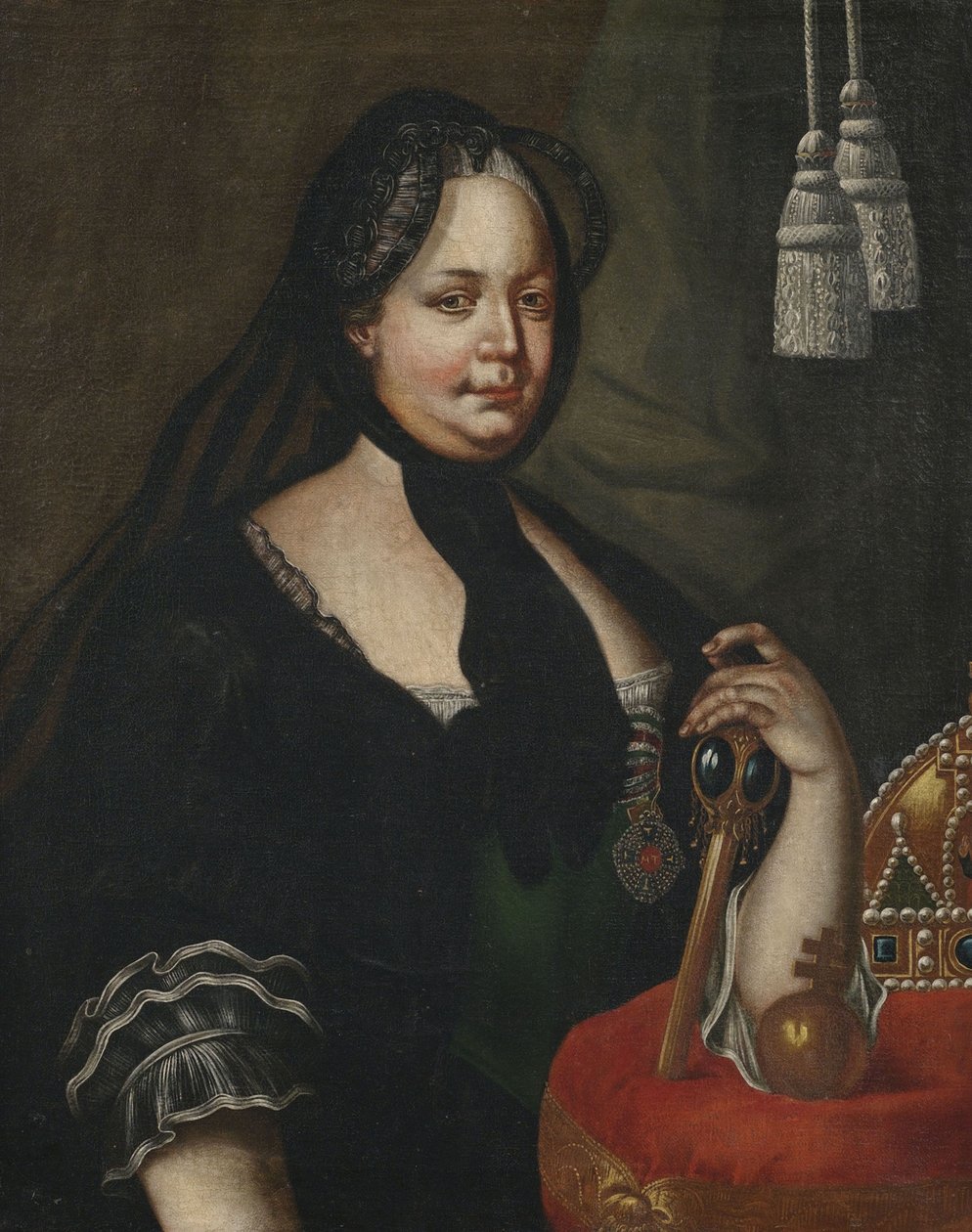 Keizerin Maria Theresia in weduwedracht door Follower of Joseph Ducreux