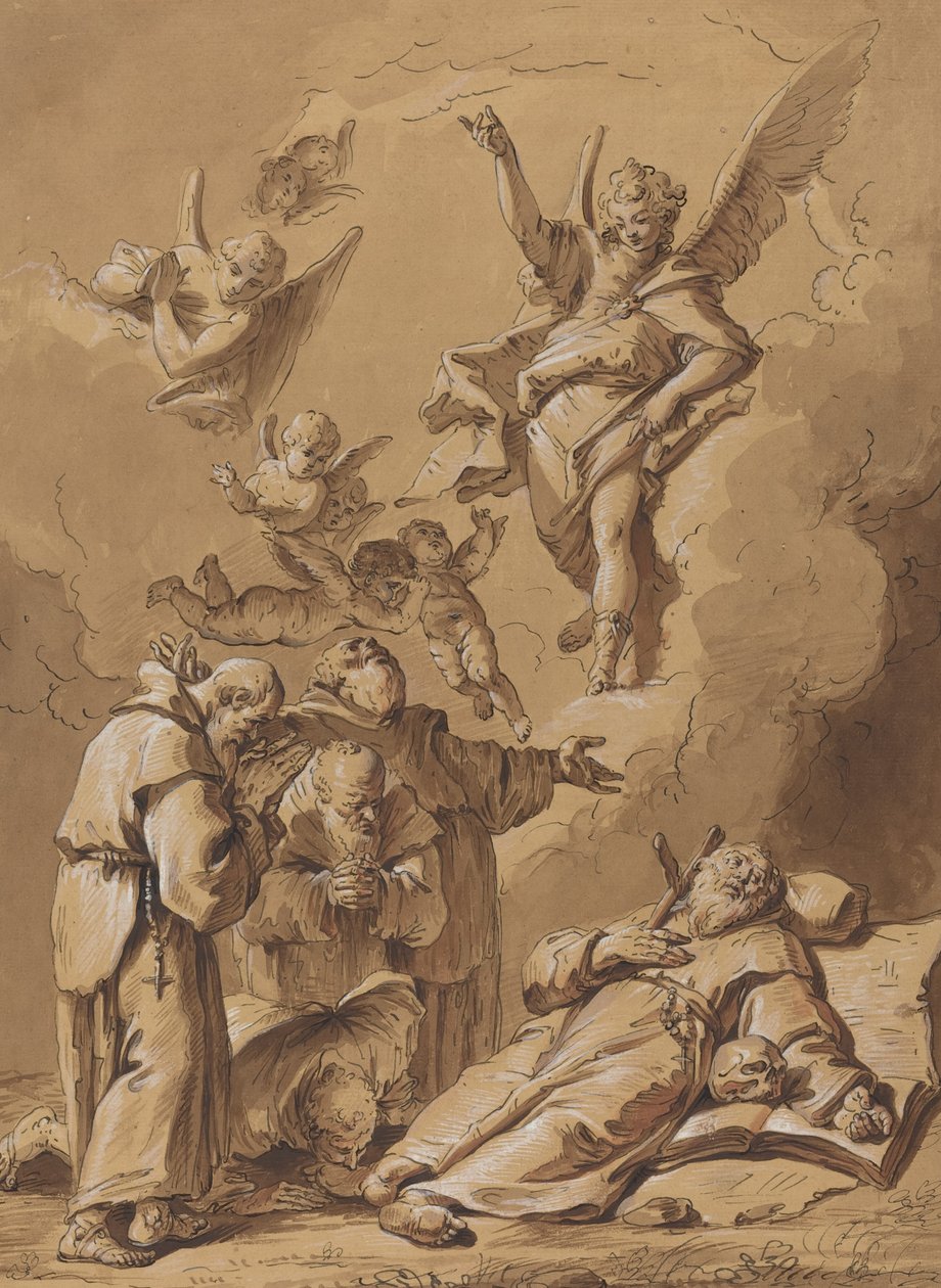 Dood van een heilige monnik door Follower of Francesco Fontebasso