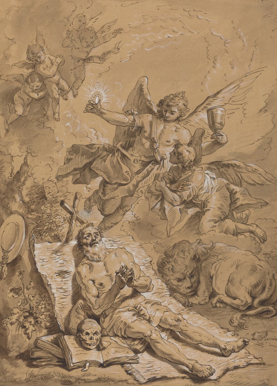 Laatste Communie van Sint Hiëronymus door Follower of Francesco Fontebasso