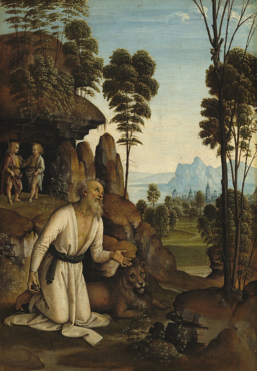 Sint Hiëronymus in de Wildernis door Follower of Pietro Perugino