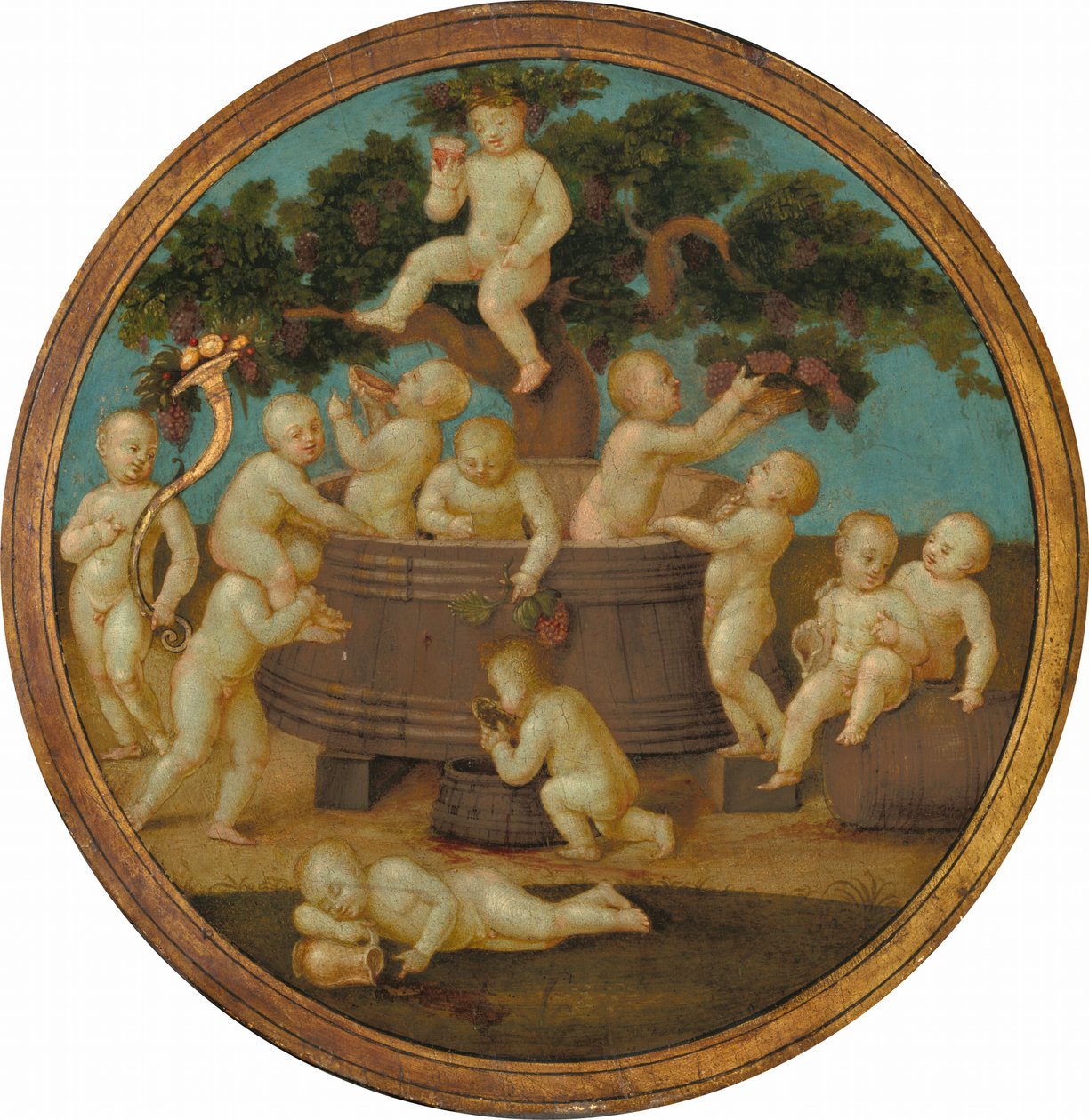 Putti met een Wijnpers door Follower of Raphael