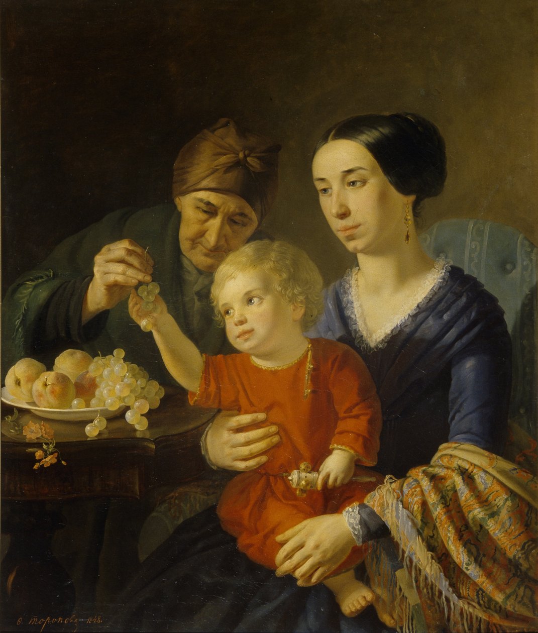 Familieportret, 1848 door Foma Gavrilovich Toropov