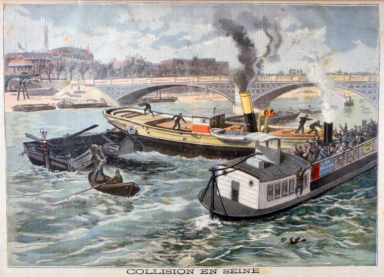 Botsing op de Seine, Parijs, 1897 door Fortuné Méaulle