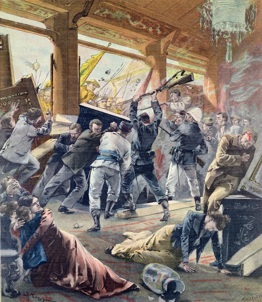 De Europese legatie belegerd door de Chinese rebellen in Peking, uit 
