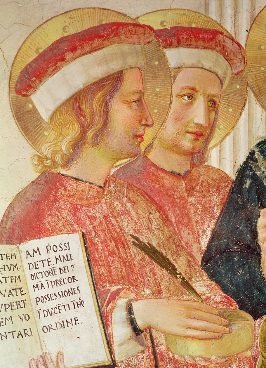 Madonna van de Schaduw of Maagd en Kind tussen Sint Dominicus, Cosmas, Damianus, Marcus, Johannes de Evangelist, Thomas van Aquino, Laurentius en Pierre de martelaar (detail van Sint Cosmas) door Fra Angelico