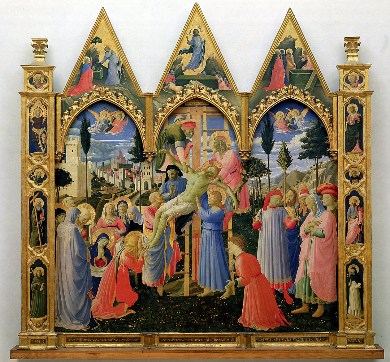 Santa Trinita Altaarstuk, lijst en pinakels door Lorenzo Monaco (Piero di Giovanni) door Fra Angelico