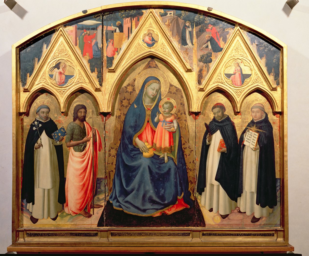 De Maagd en het Kind met St. Johannes de Doper, St. Dominicus, St. Petrus de Martelaar en St. Thomas van Aquino (tempera op paneel) door Fra Angelico