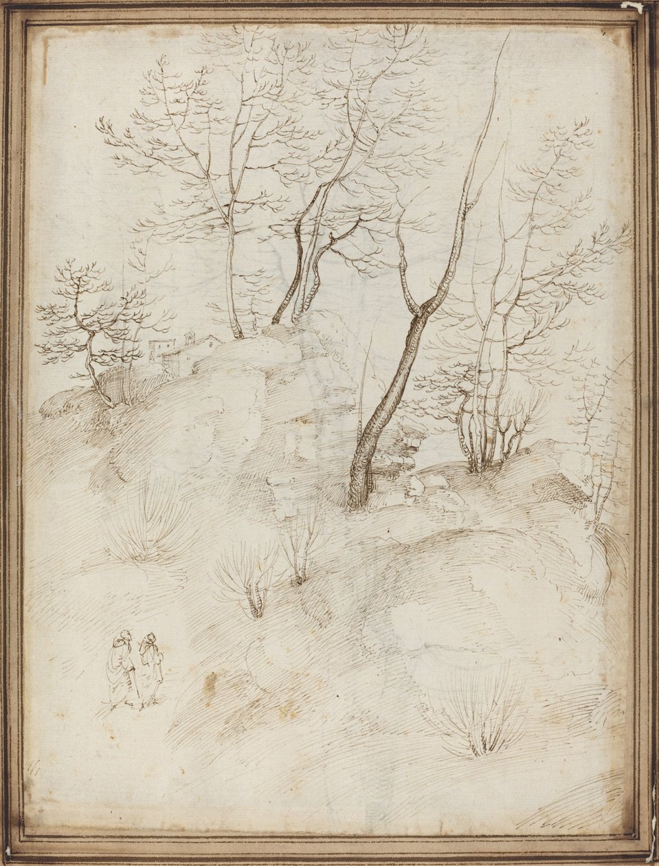 Twee monniken op een heuvel [recto] door Fra Bartolommeo