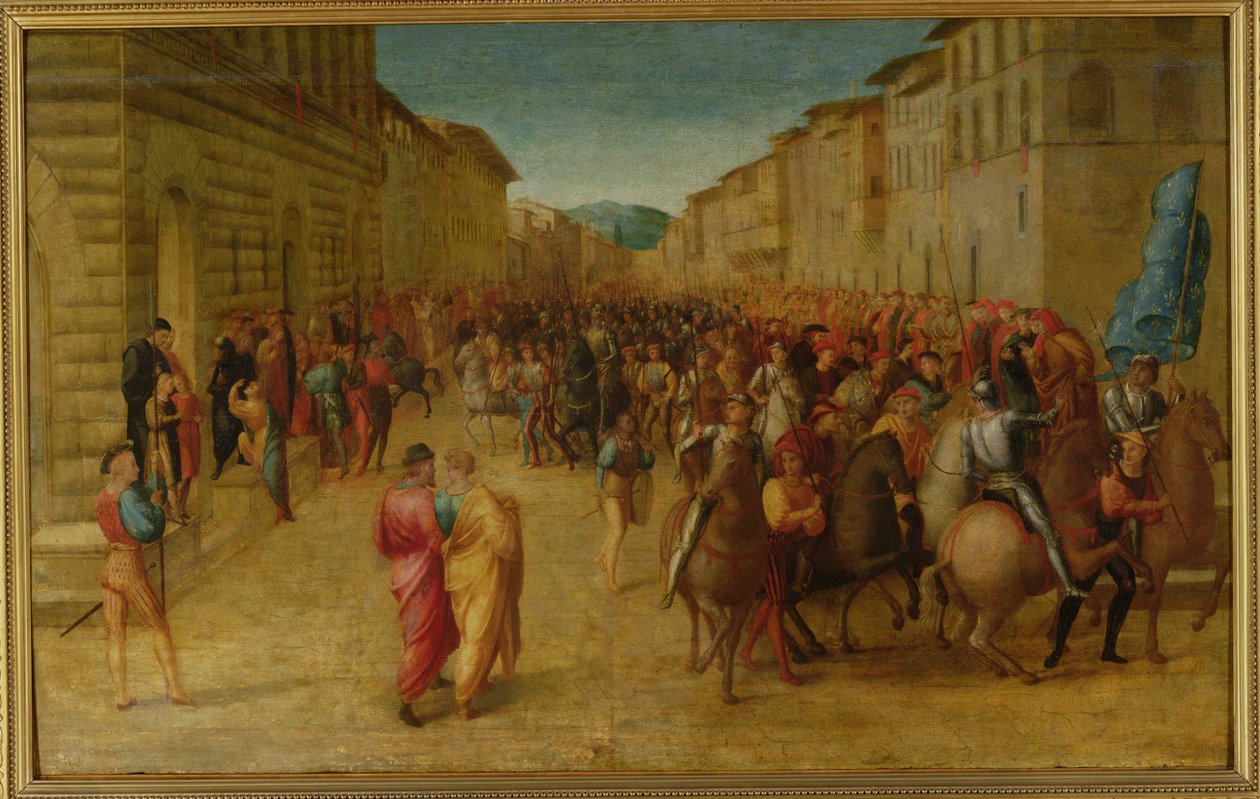 Karel VIII (1470-98) betreedt Florence, c.1518 door Francesco Granacci