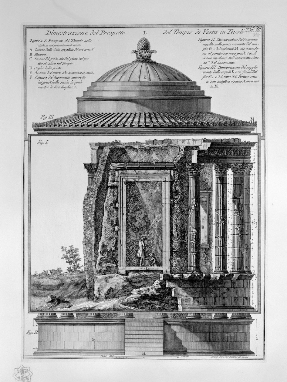 Dimostrazione del Prospetto del Tempio di Vesta in Tivoli door Francesco Piranesi