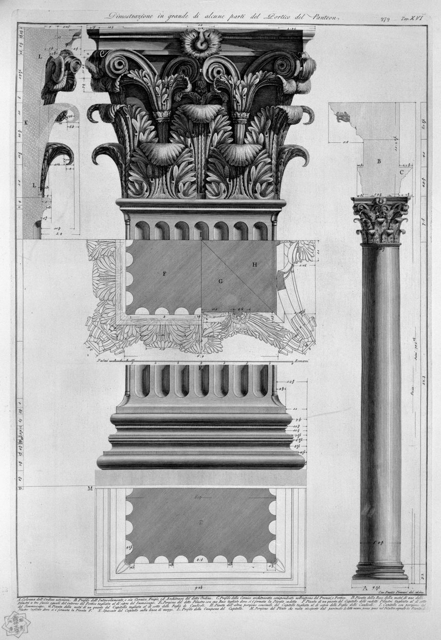 Dimostrazione in grande di alcune parti del Portico del Panteon door Francesco Piranesi