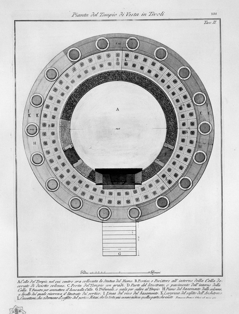 Pianta del Tempio di Vesta in Tivoli door Francesco Piranesi