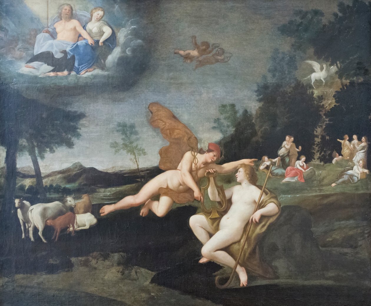 Jupiter stuurt Mercurius naar Apollo door Francesco Albani