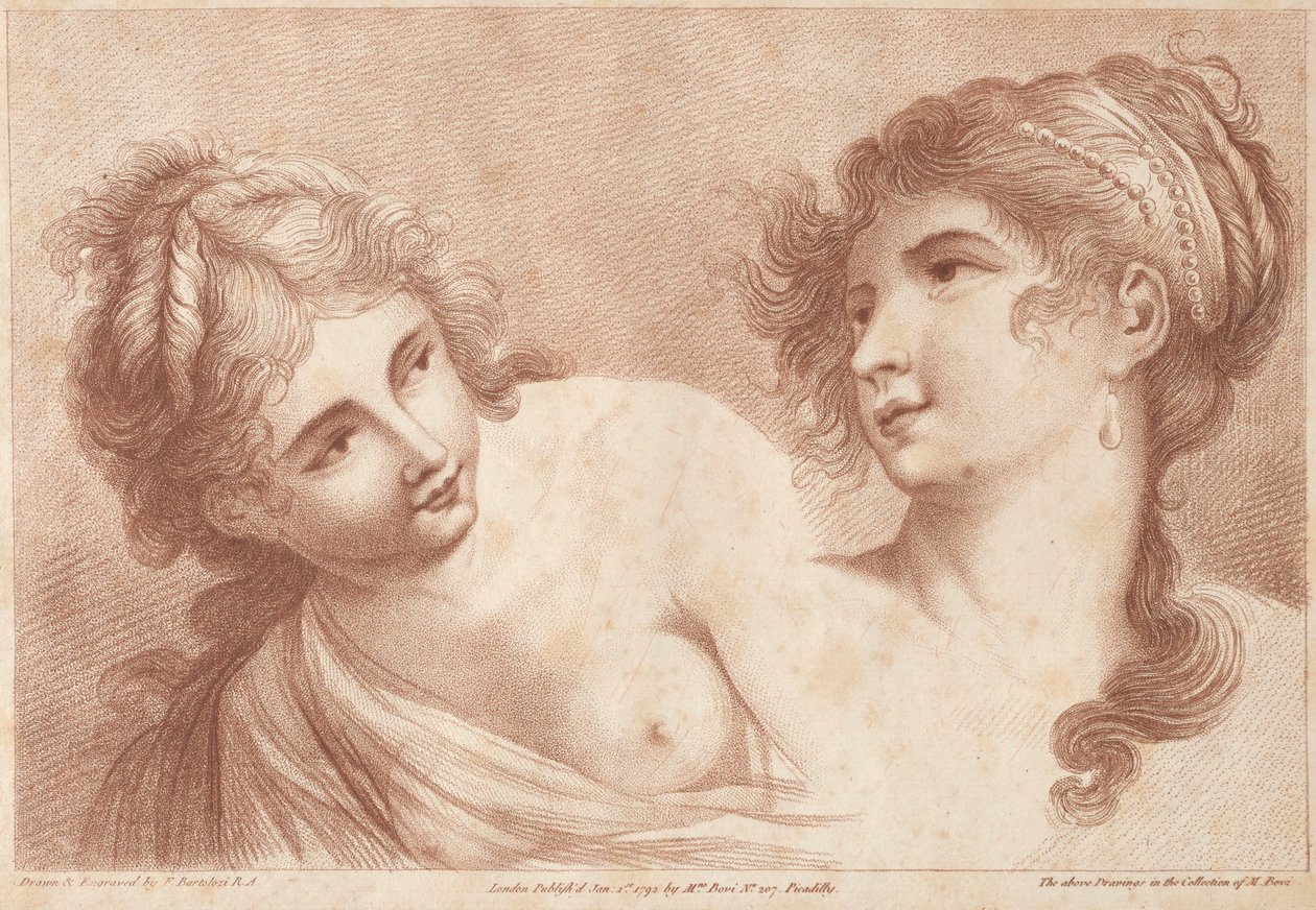 Hoofden van twee vrouwen, 1792 door Francesco Bartolozzi