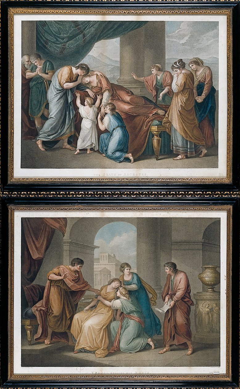De dood van Alcestis, naar Angelika Kauffman door Francesco Bartolozzi