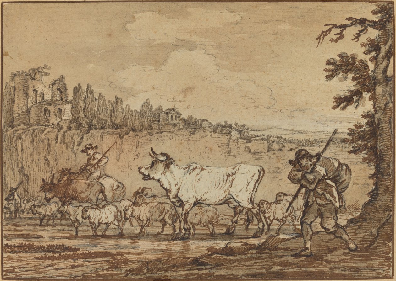 Herder die een Rivier Oversteekt door Francesco Casanova