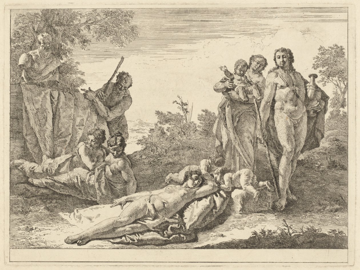 Negen Figuren rond een Herm van Pan door Francesco Fontebasso