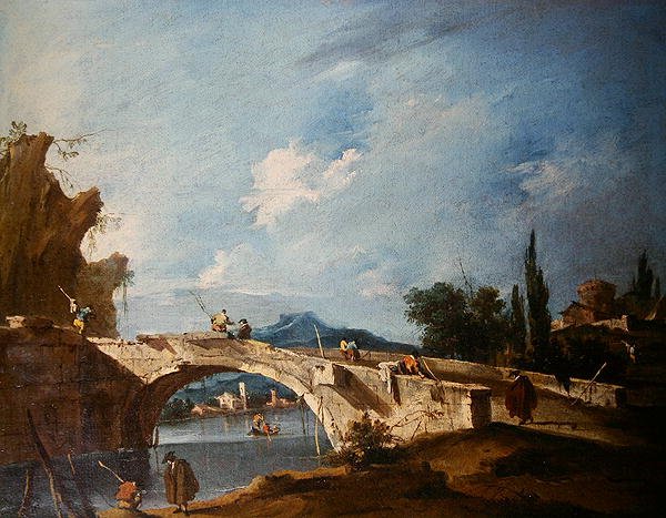 Een rivierlandschap door Francesco Guardi