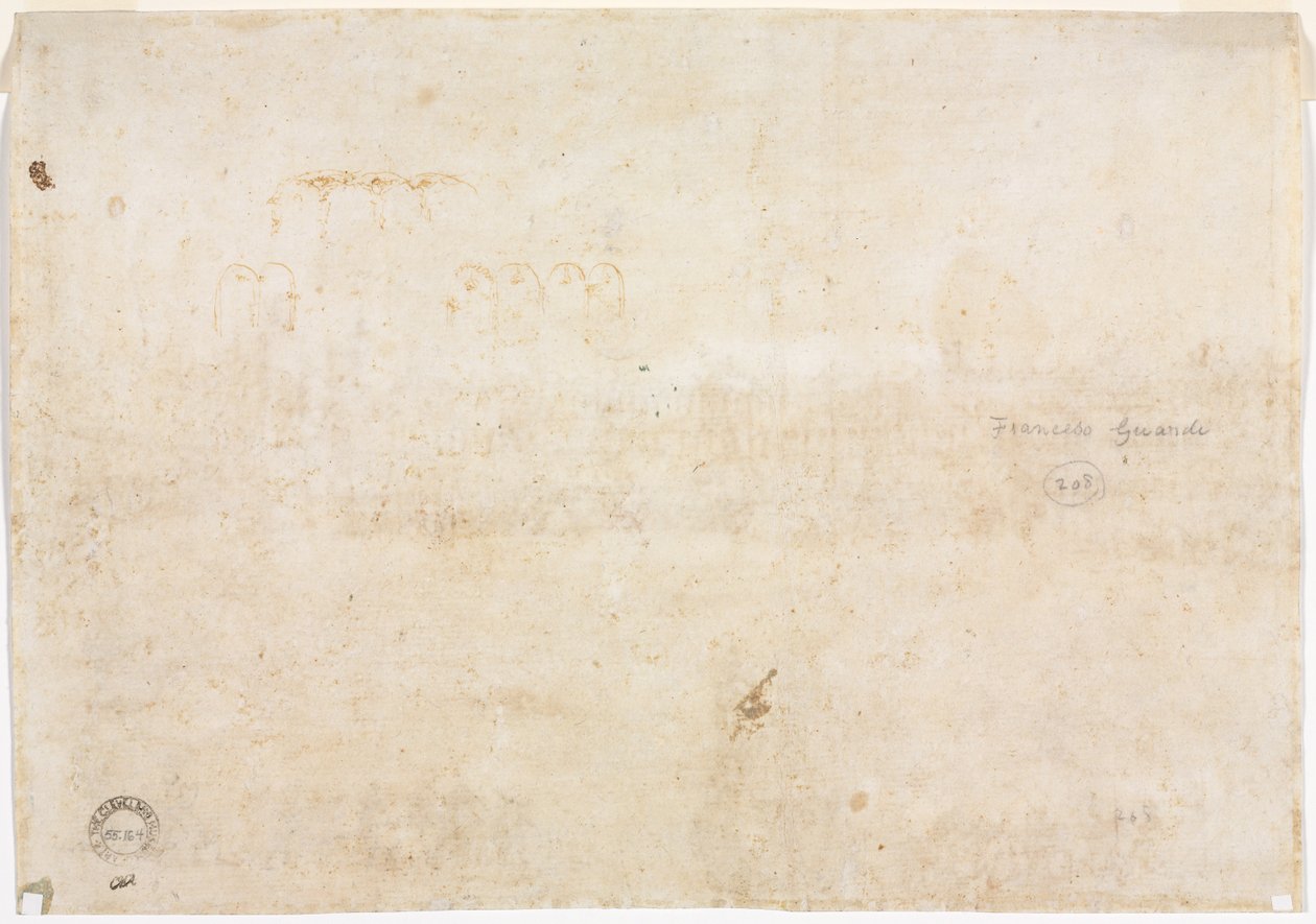 Drie Schetsen van Bogen (verso) door Francesco Guardi